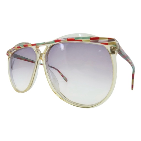 1980’s RODENSTOCK Clear Aviator Sunglasses w/ Red & Blue Brow, Made in Germany - Picture 6 of 8